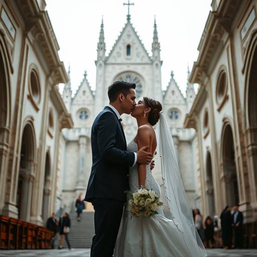 Photographie de Mariage : Un couple s'embrasse devant la Basilique Notre-Dame de Fourvière à Lyon.