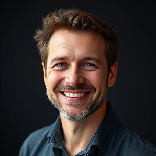 Photographie de Portrait : Un homme souriant dans un studio à Lyon.